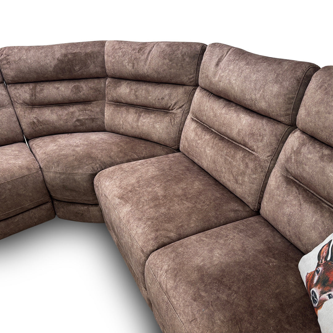 'Berlin' Power Recliner Classic Brown Be-0105 Velvet Modular Fabric Corner Sofa