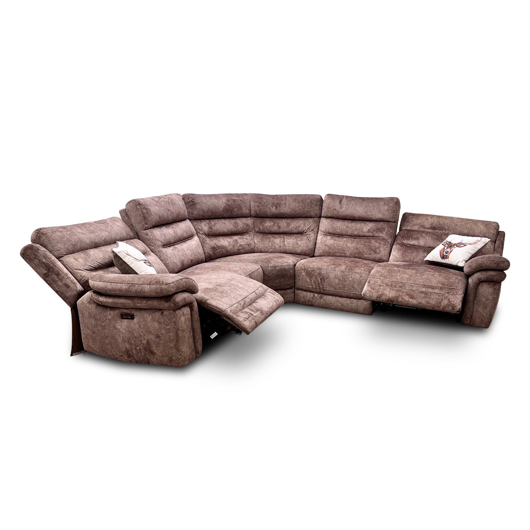 'Berlin' Power Recliner Classic Brown Be-0105 Velvet Modular Fabric Corner Sofa