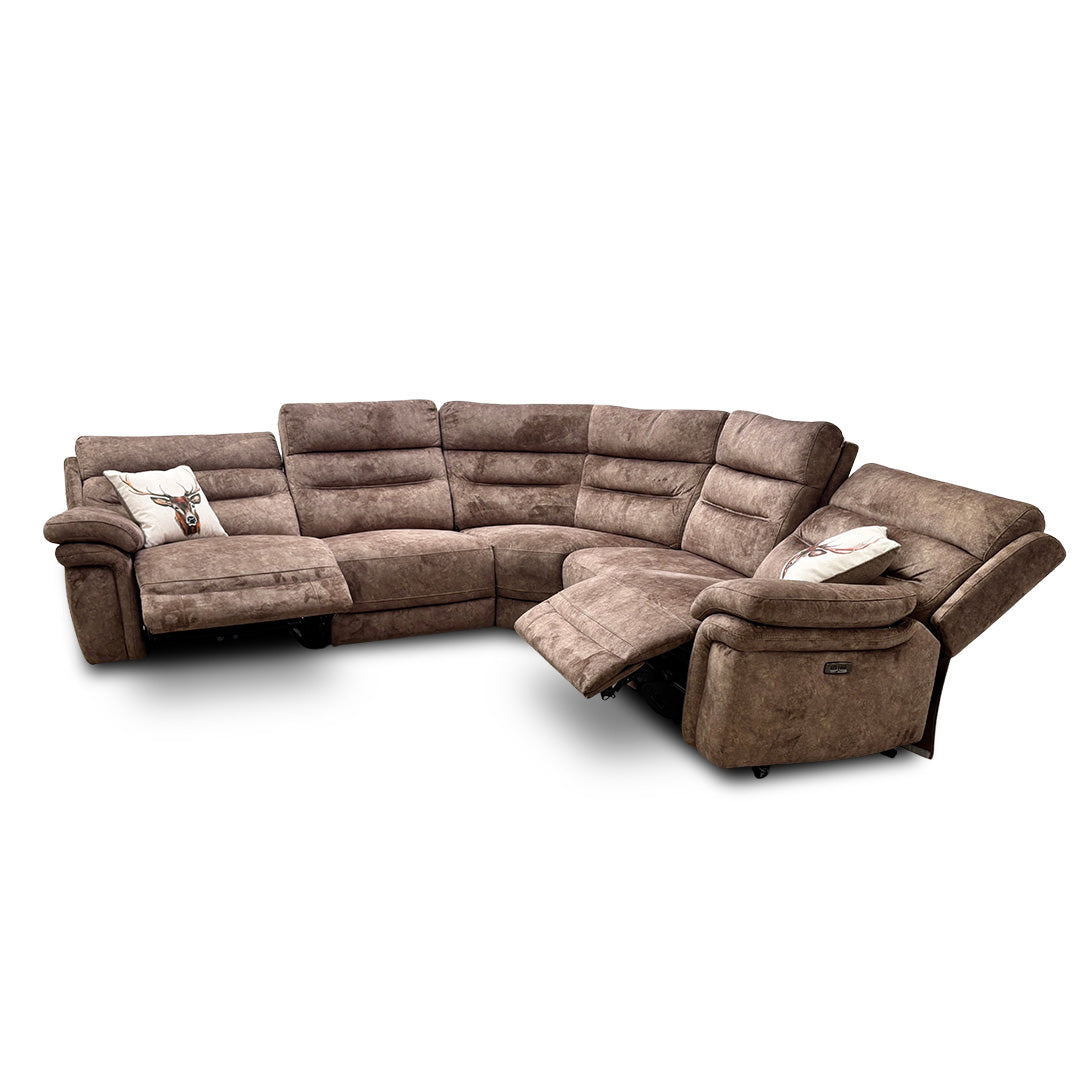 'Berlin' Power Recliner Classic Brown Be-0105 Velvet Modular Fabric Corner Sofa
