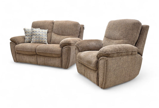 ‘Melody’ Oatmeal Fabric 2 Seater Manual Recliner Sofa + Recliner Armchair