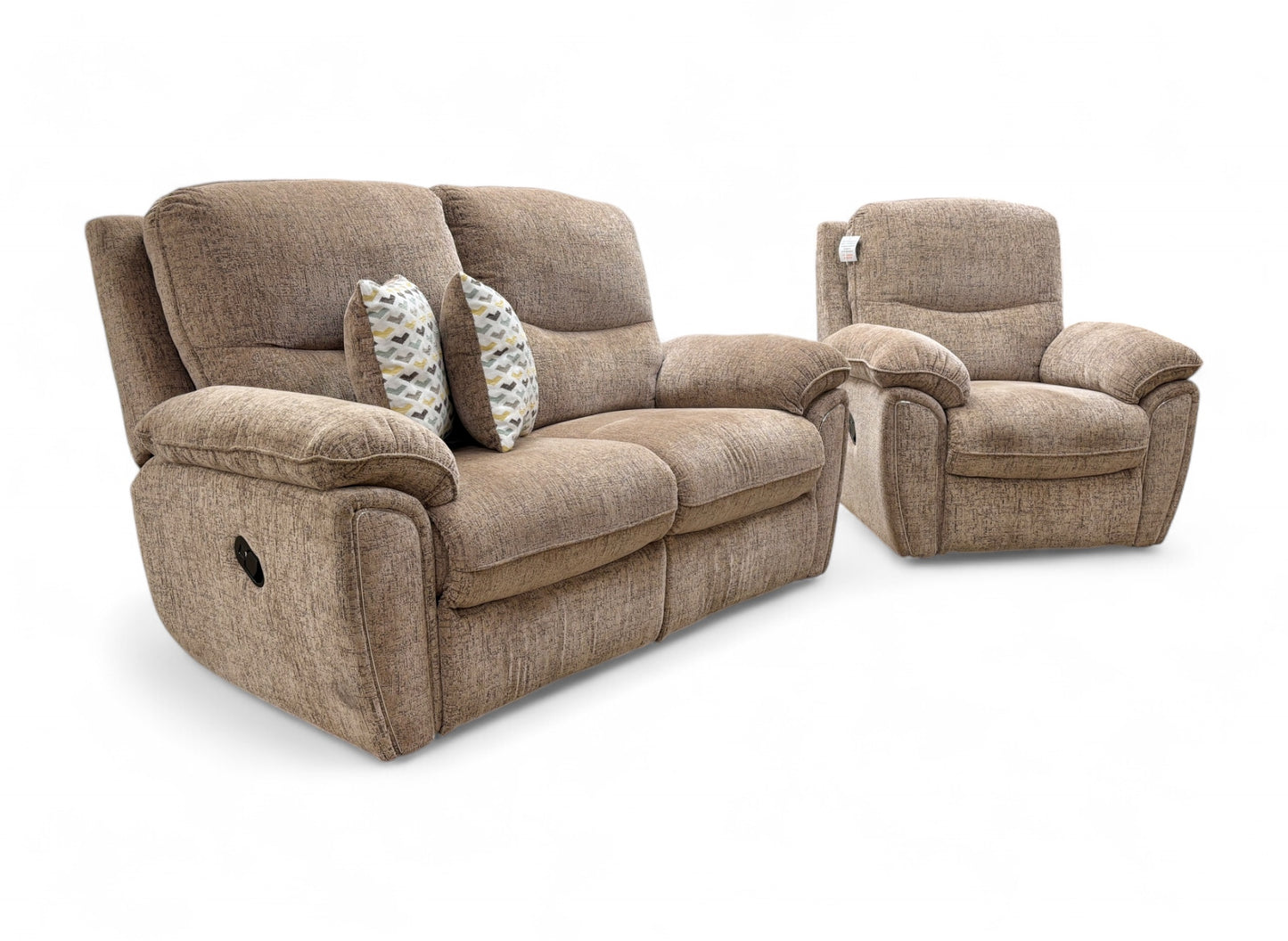 ‘Melody’ Oatmeal Fabric 2 Seater Manual Recliner Sofa + Recliner Armchair