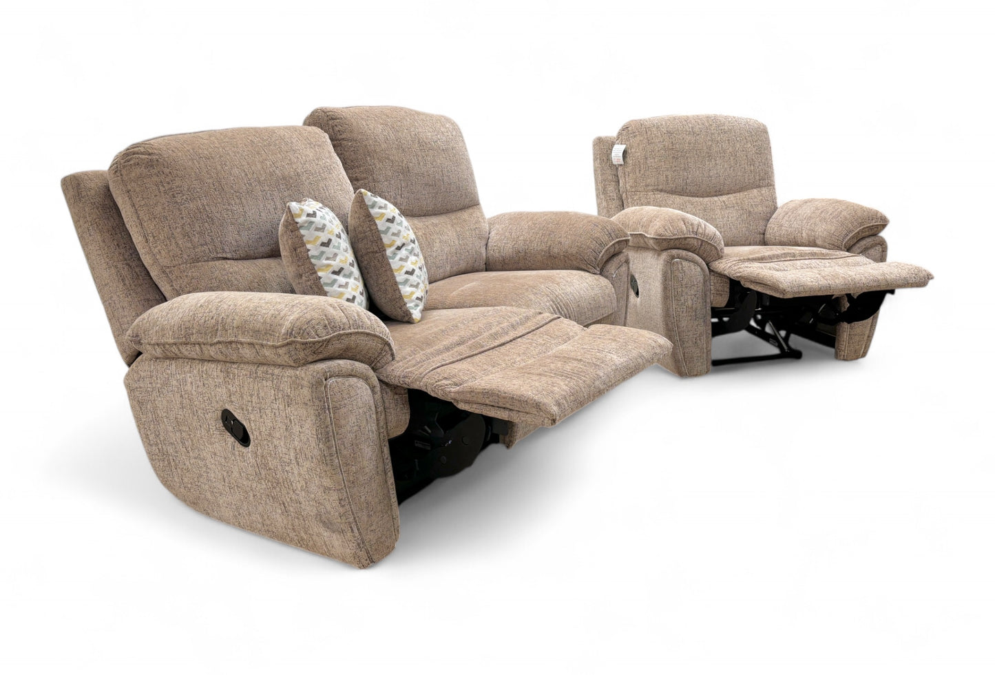 ‘Melody’ Oatmeal Fabric 2 Seater Manual Recliner Sofa + Recliner Armchair