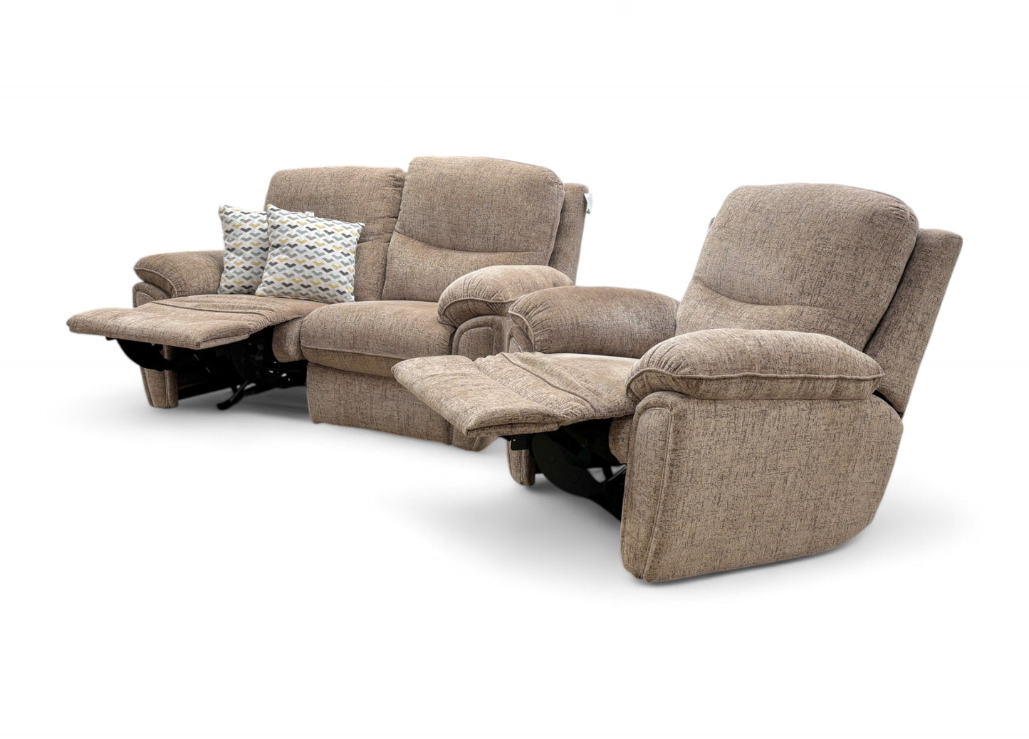 ‘Melody’ Oatmeal Fabric 2 Seater Manual Recliner Sofa + Recliner Armchair