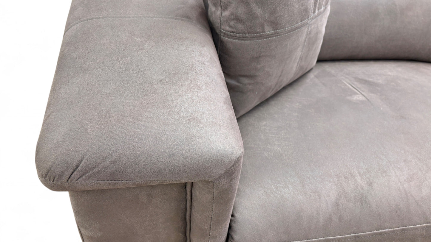 La-Z-Boy ‘New Hollywood’ Grey Mory Suede 3 Seater Power Recliner Sofa + Storage Footstool