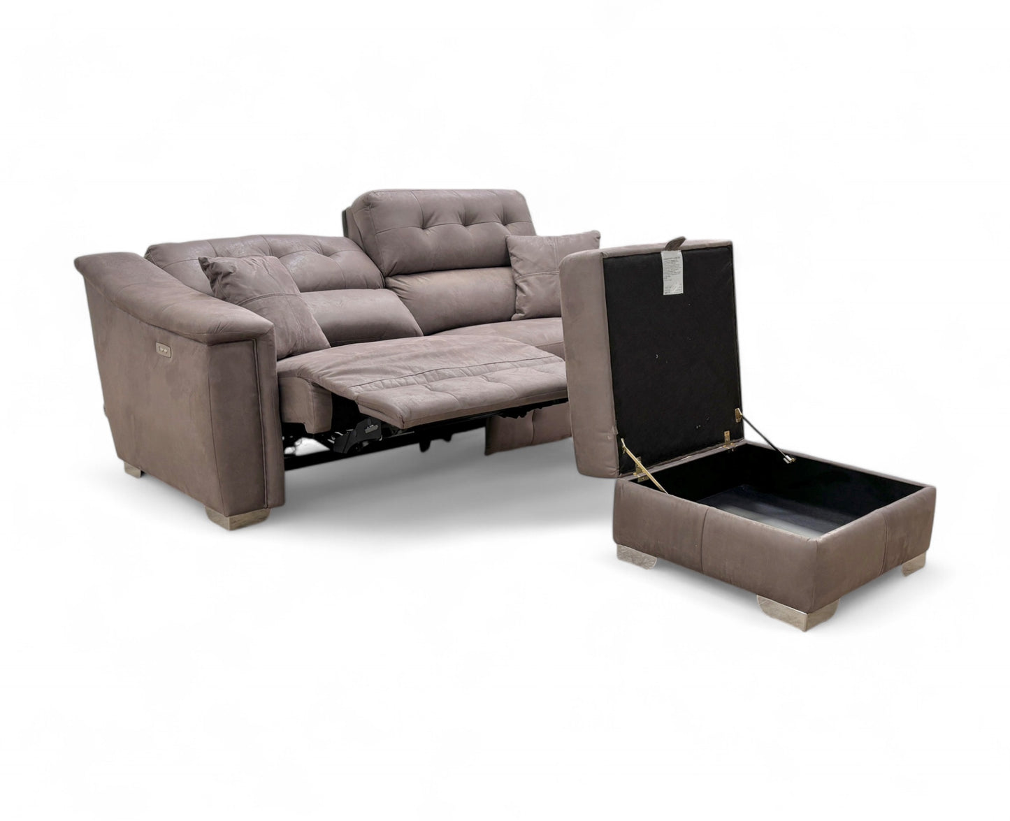 La-Z-Boy ‘New Hollywood’ Grey Mory Suede 3 Seater Power Recliner Sofa + Storage Footstool