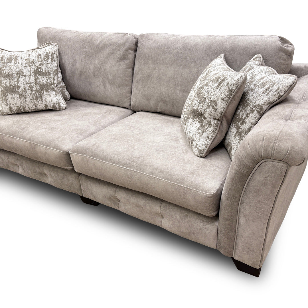 Boutique ‘Aura’ Kenzo Oatmeal Dw Ft Velvet 4 Seater Classic Back Split Frame Sofa