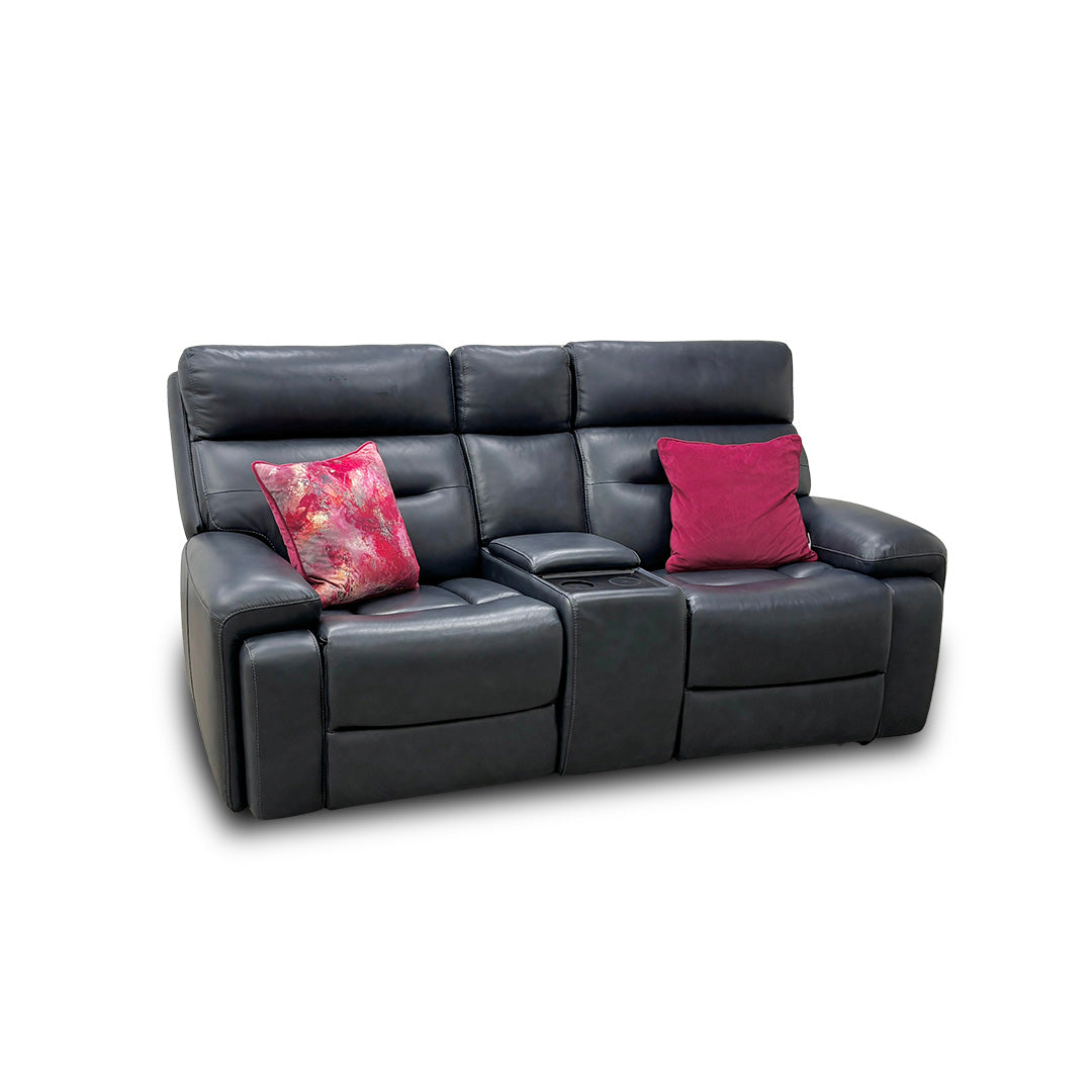 'Cinemax' La-4828 Natural Milled Navy Leather Media 2 Seater Power Recliner Sofa with Power Headrests
