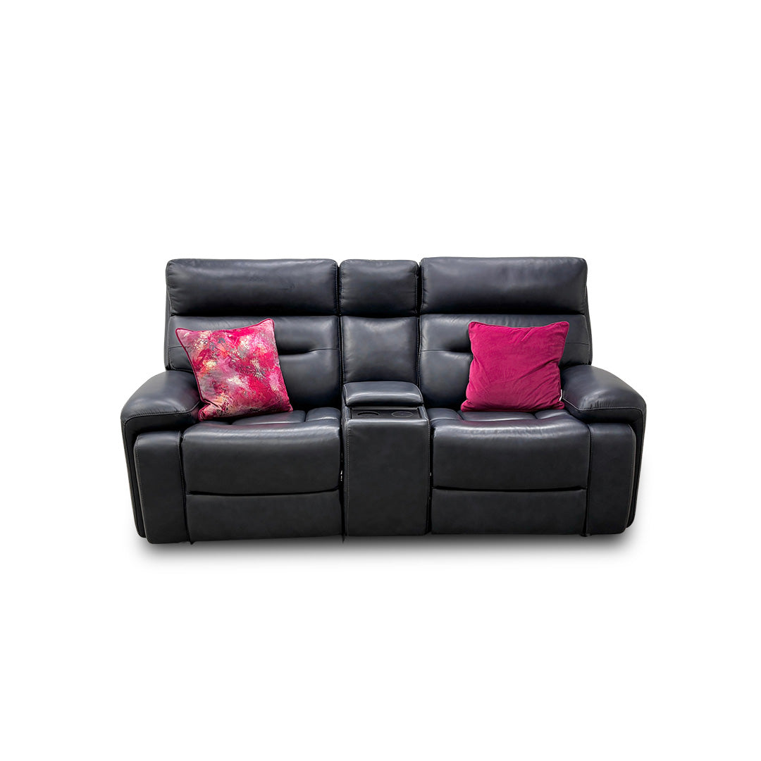 'Cinemax' La-4828 Natural Milled Navy Leather Media 2 Seater Power Recliner Sofa with Power Headrests