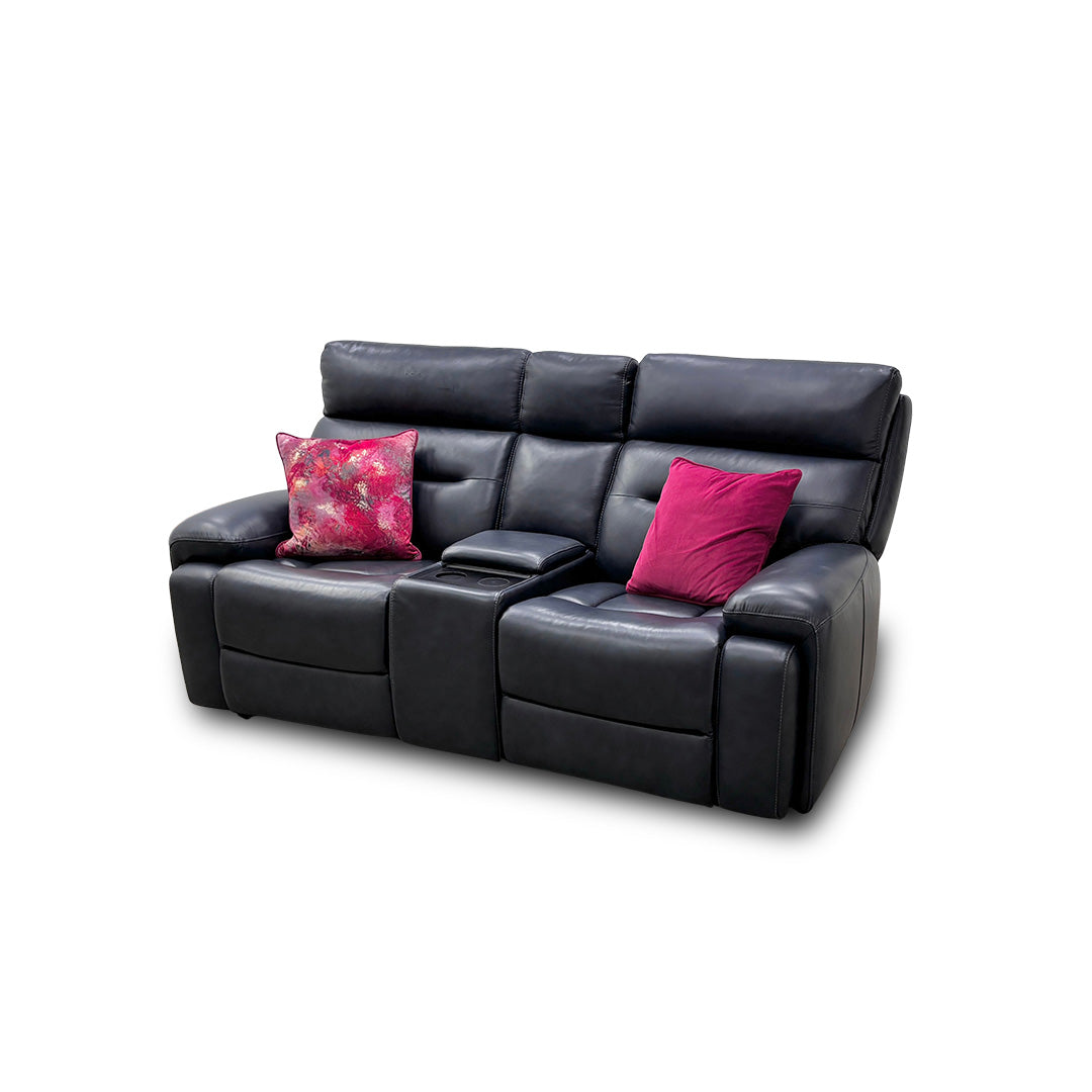 'Cinemax' La-4828 Natural Milled Navy Leather Media 2 Seater Power Recliner Sofa with Power Headrests