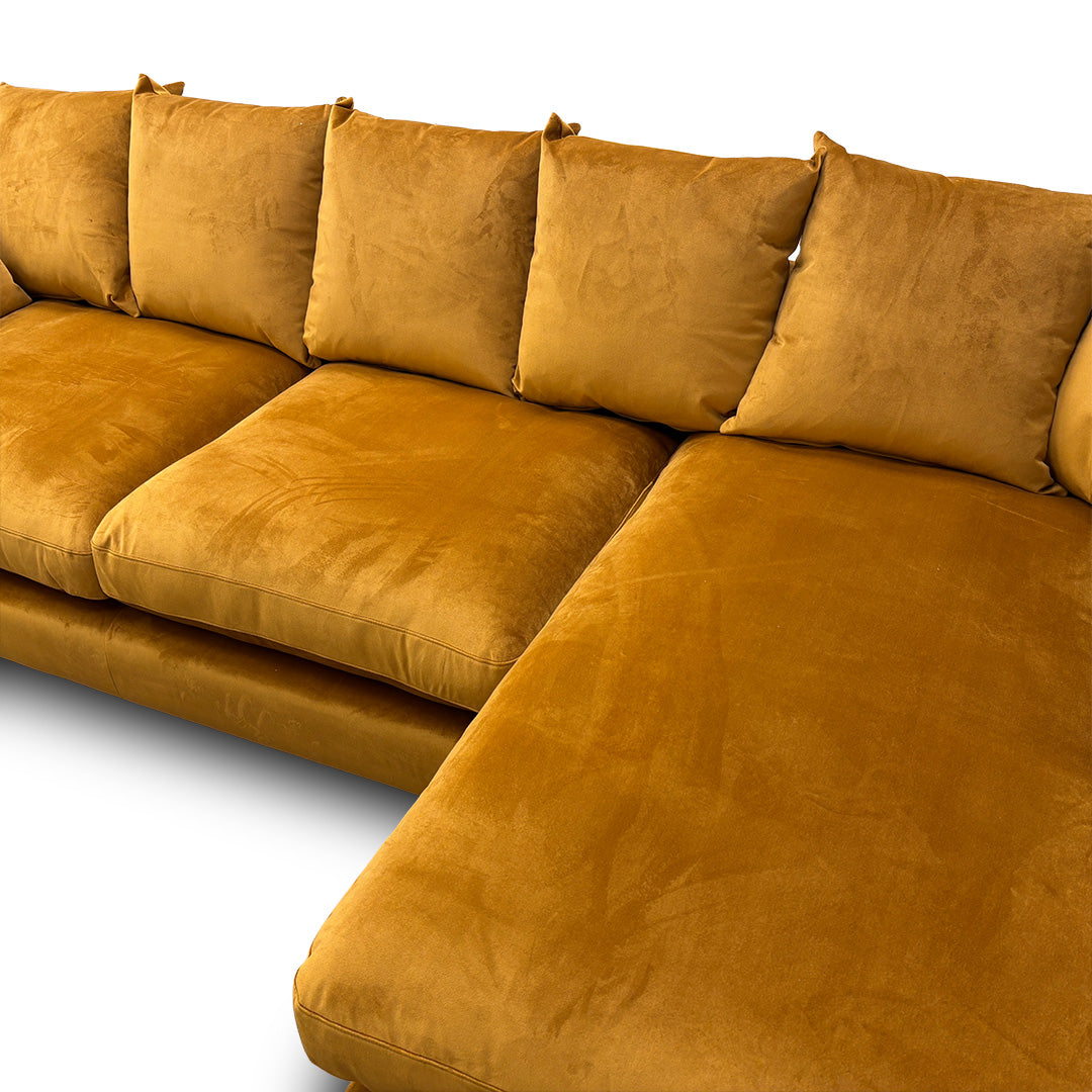 'Plush' Cinnamon Sensual Velvet Pillow Back Right Hand Facing Large Chaise End Sofa + Large Footstool