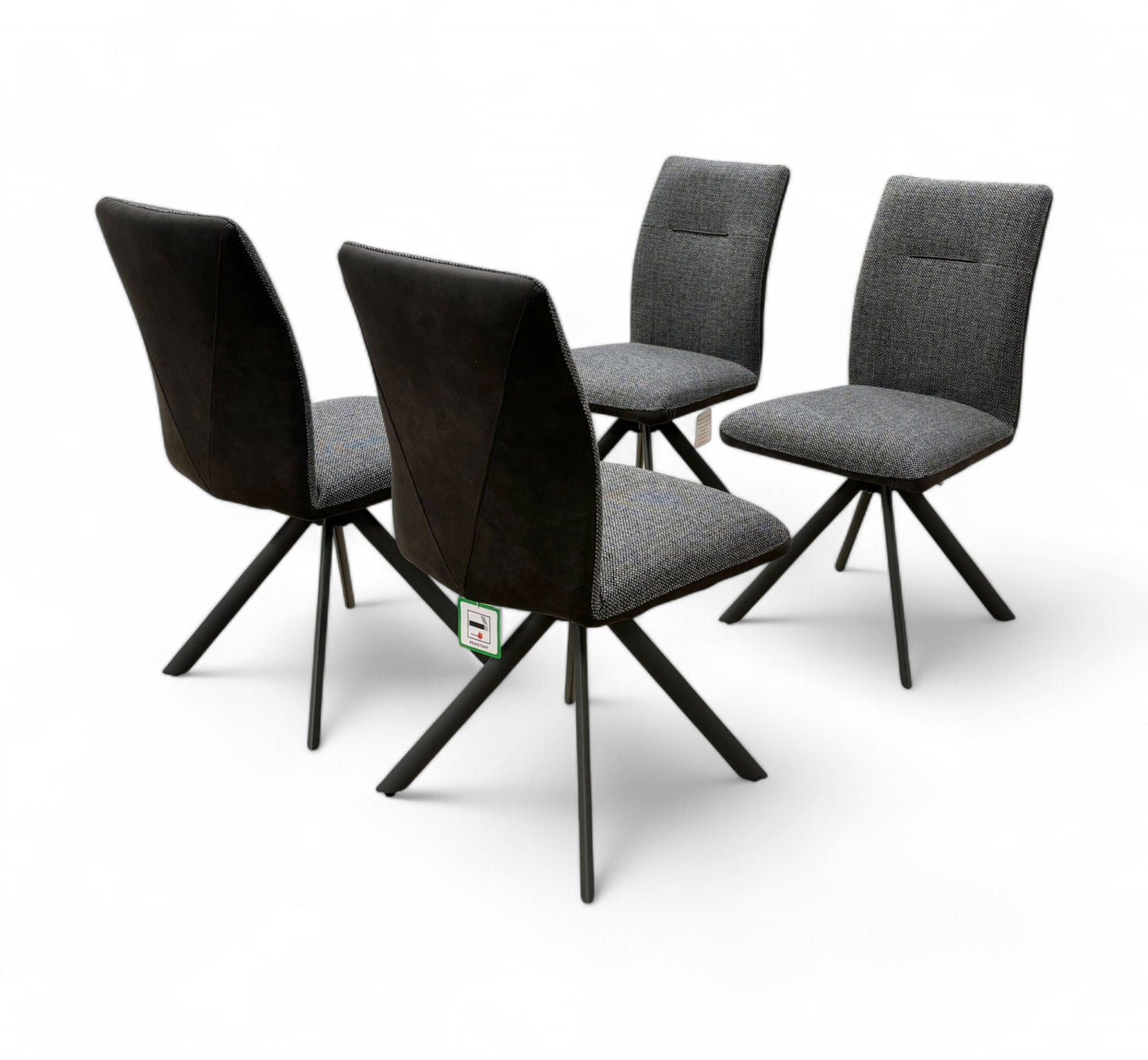 ‘Almeida’ Grey Leather and Fabric Mix Dining Chairs - Set of 4