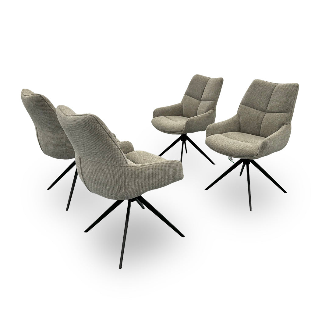 ‘Kiara’ Taupe Soft Fabric Upholstery Set of 4 Fabric Swivel Dining Chairs