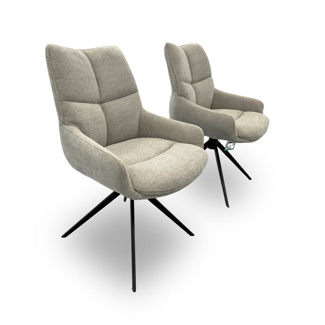 ‘Kiara’ Taupe Soft Fabric Upholstery Set of 4 Fabric Swivel Dining Chairs