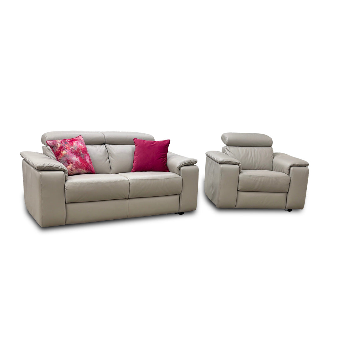 Nicoletti 'Davide' 328 Torello Tortora Leather 2 Seater Sofa + Chair