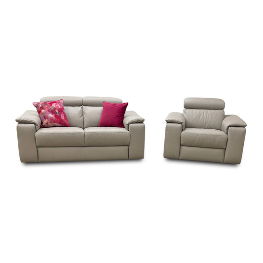 Nicoletti 'Davide' 328 Torello Tortora Leather 2 Seater Sofa + Chair