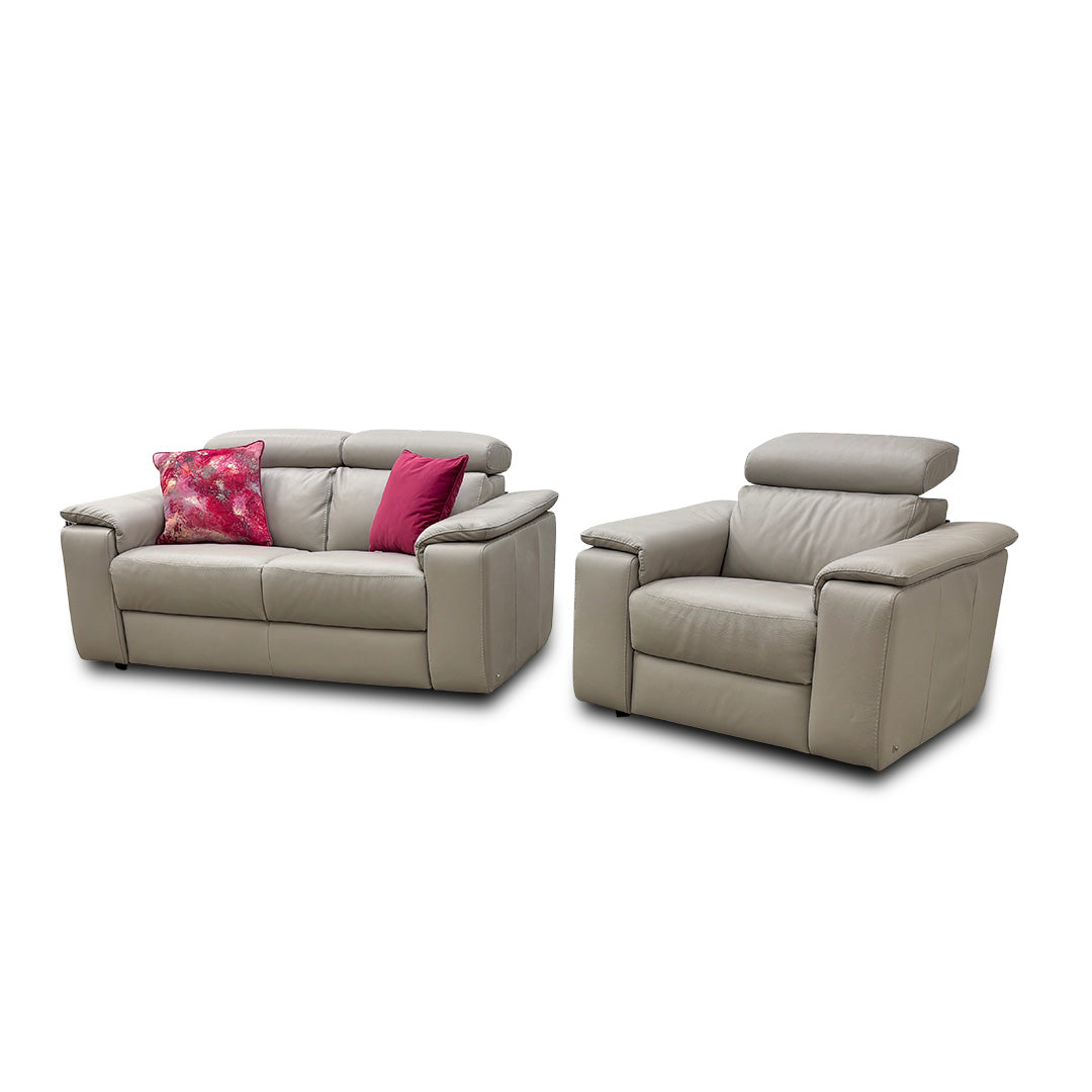 Nicoletti 'Davide' 328 Torello Tortora Leather 2 Seater Sofa + Chair