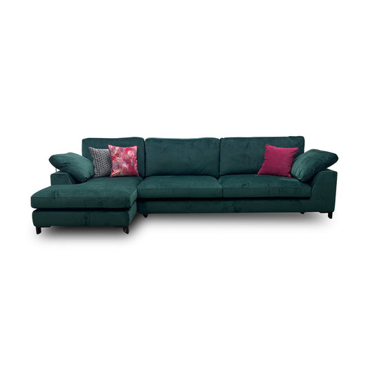 'Euphoria' Sensual Velvet Forest Green Left Hand Facing Large Chaise End Sofa