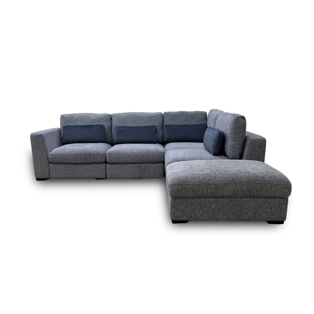 ‘Humphrey’ Denim Blue Fabric 5 Piece Modular Corner Group Sofa with Storage Footstool