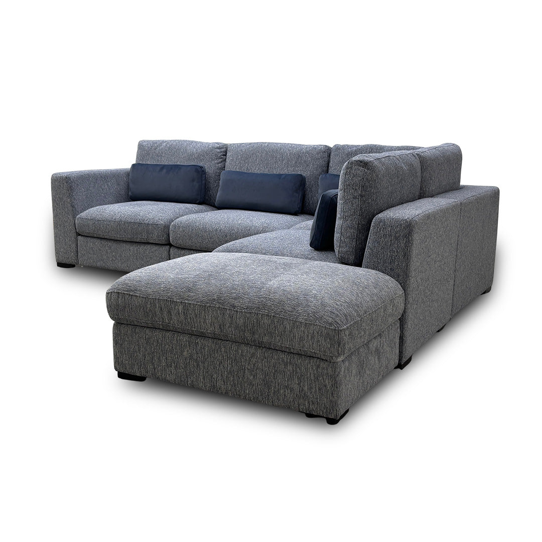 ‘Humphrey’ Denim Blue Fabric 5 Piece Modular Corner Group Sofa with Storage Footstool