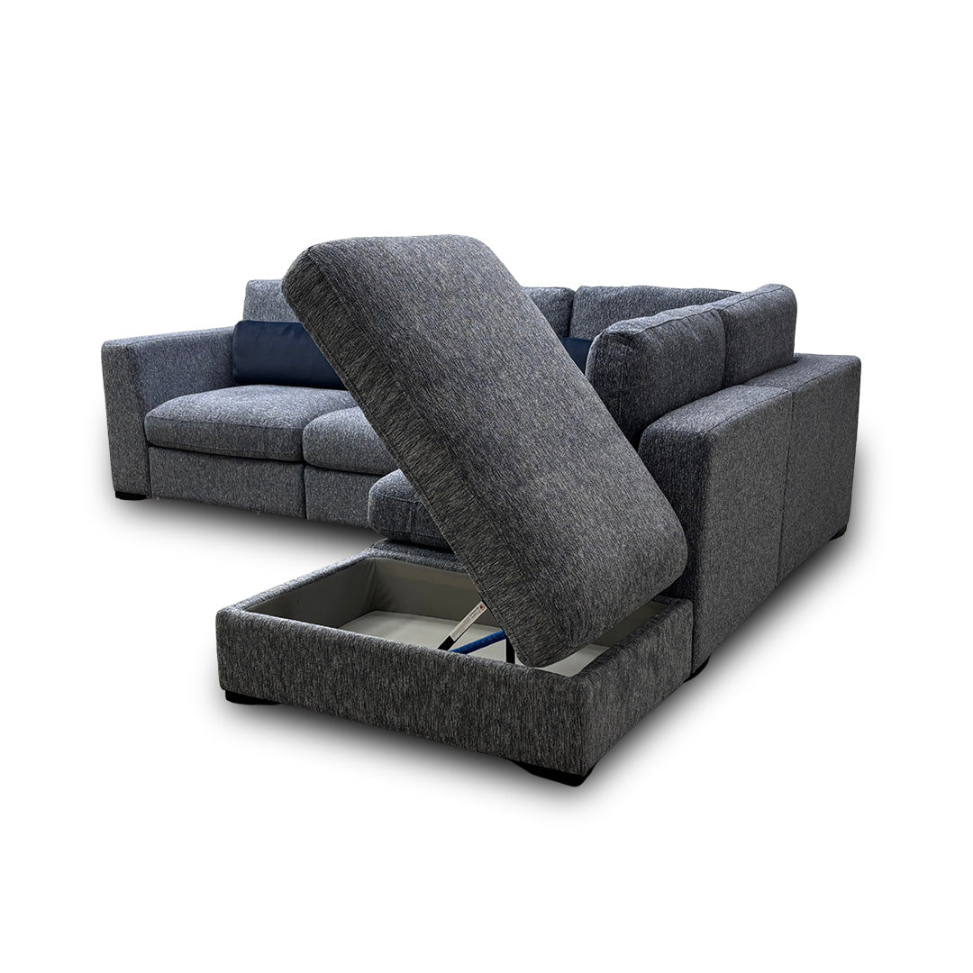 ‘Humphrey’ Denim Blue Fabric 5 Piece Modular Corner Group Sofa with Storage Footstool