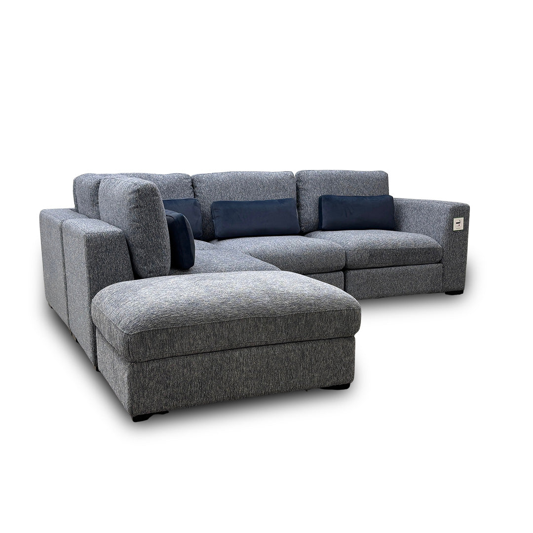 ‘Humphrey’ Denim Blue Fabric 5 Piece Modular Corner Group Sofa with Storage Footstool