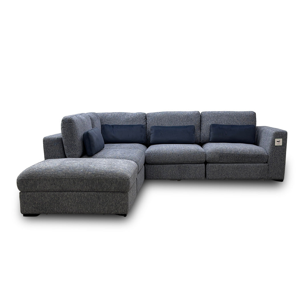 ‘Humphrey’ Denim Blue Fabric 5 Piece Modular Corner Group Sofa with Storage Footstool