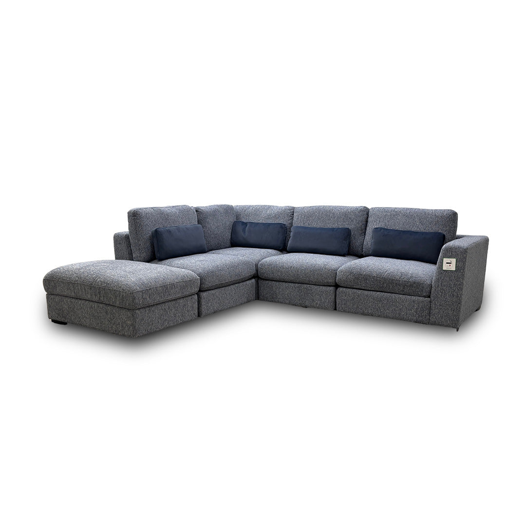 ‘Humphrey’ Denim Blue Fabric 5 Piece Modular Corner Group Sofa with Storage Footstool