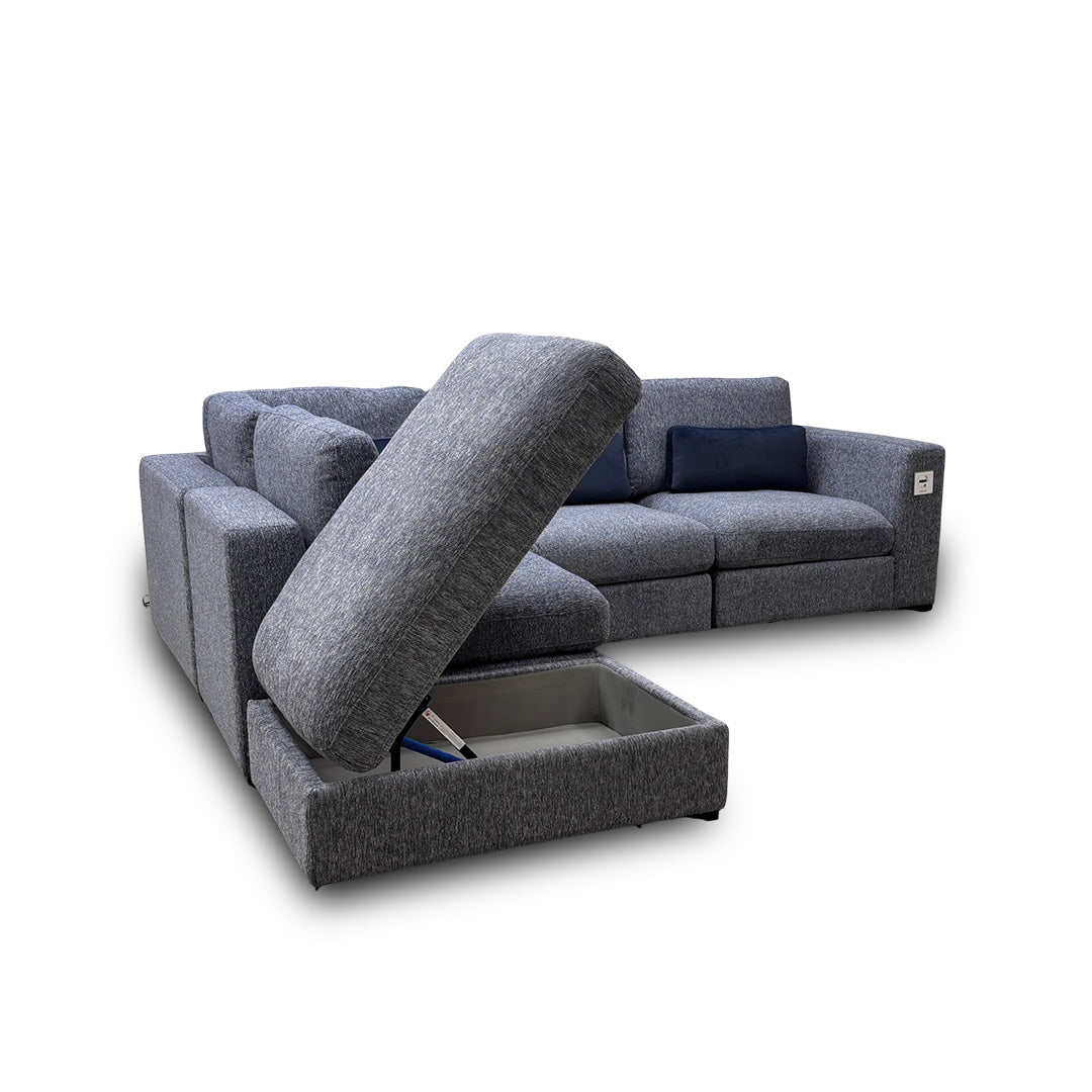 ‘Humphrey’ Denim Blue Fabric 5 Piece Modular Corner Group Sofa with Storage Footstool