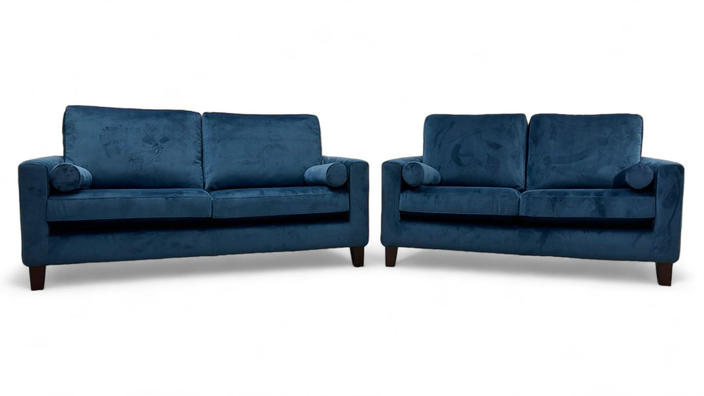 'Bailey' Pacific Blue Velvet 3 + 2 Seater Sofa Set