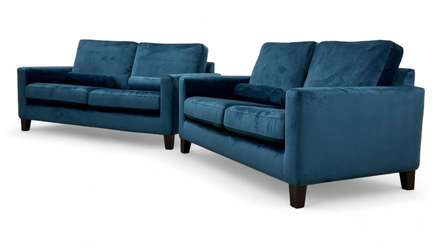 'Bailey' Pacific Blue Velvet 3 + 2 Seater Sofa Set
