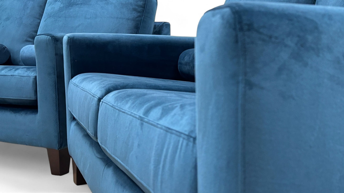 'Bailey' Pacific Blue Velvet 3 + 2 Seater Sofa Set