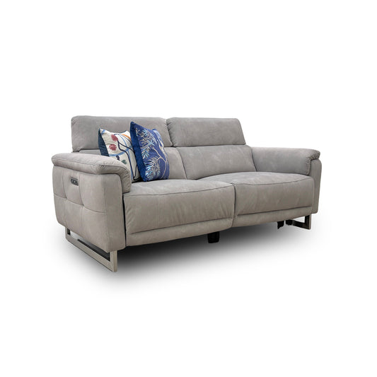 'Moet' 43502 Dexter Stone Velvet 3 Seater Power Recliner Sofa with Power Headrest