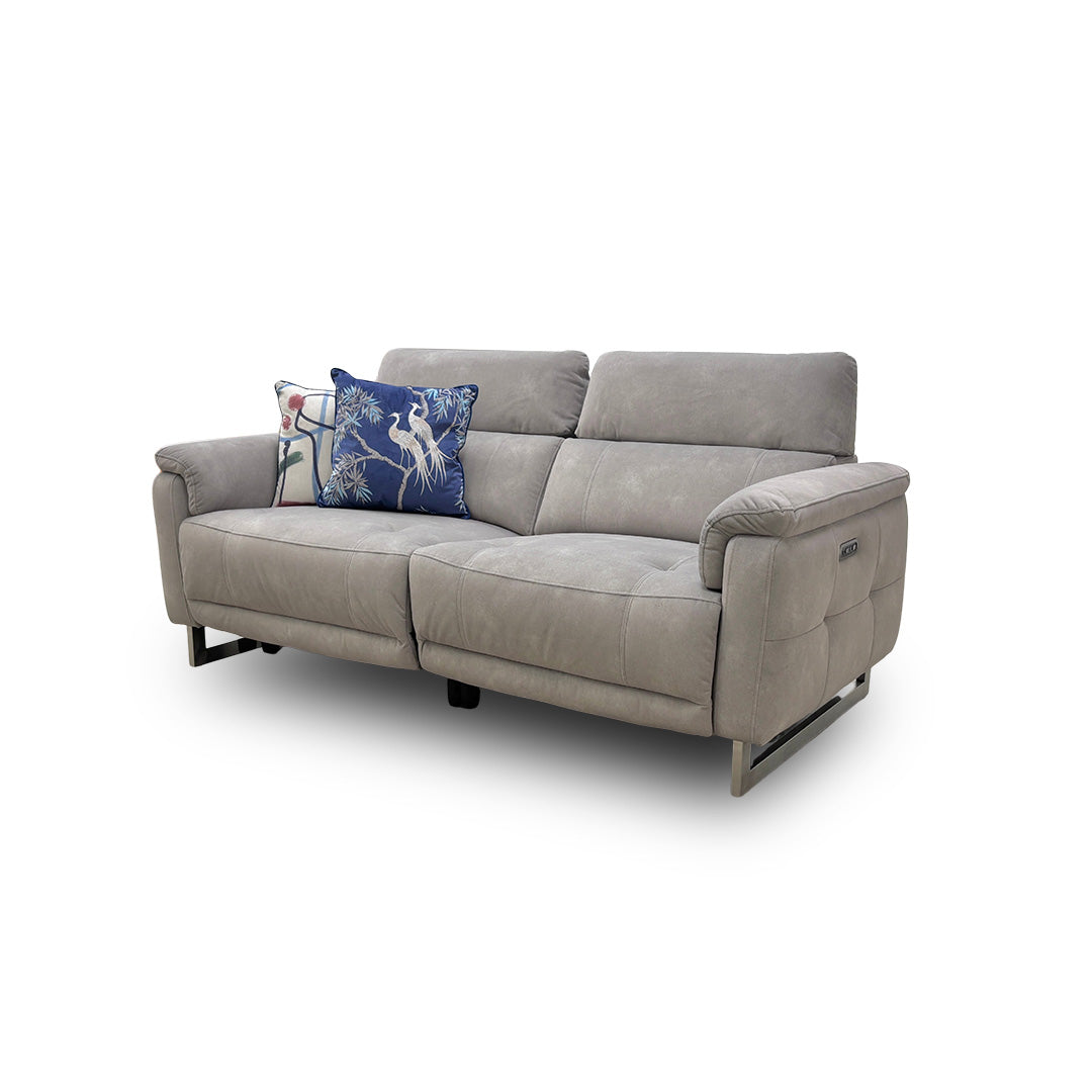 'Moet' 43502 Dexter Stone Velvet 3 Seater Power Recliner Sofa with Power Headrest