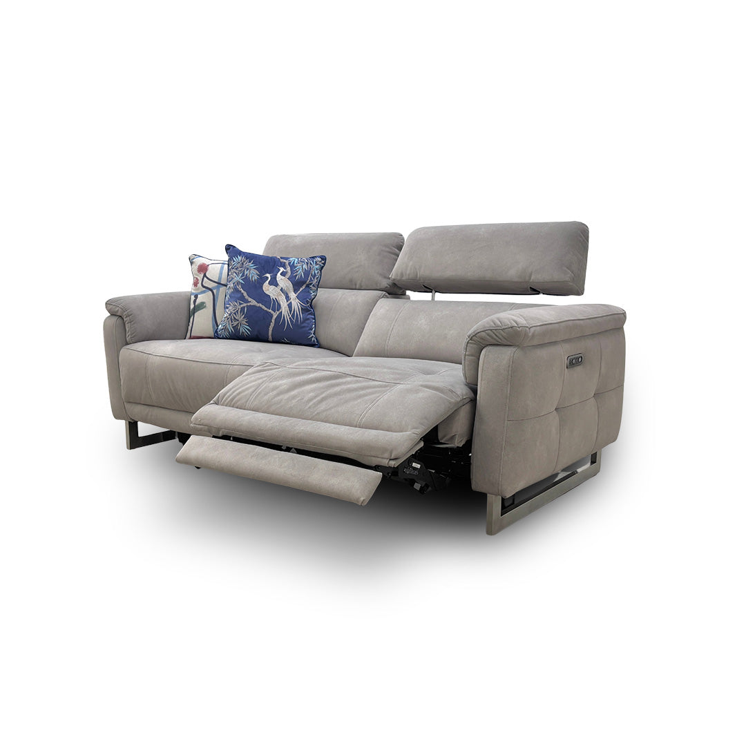 'Moet' 43502 Dexter Stone Velvet 3 Seater Power Recliner Sofa with Power Headrest