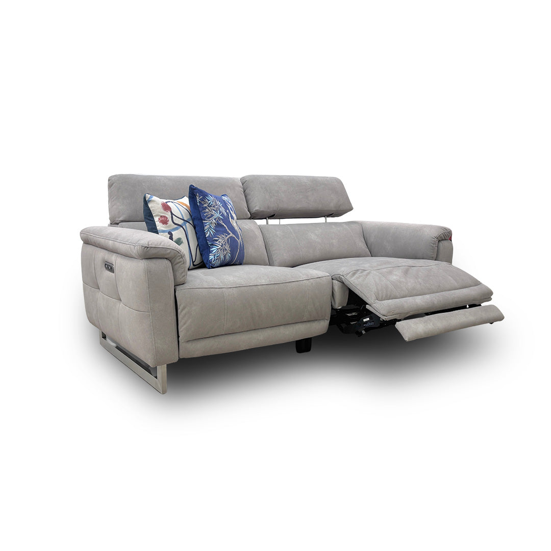 'Moet' 43502 Dexter Stone Velvet 3 Seater Power Recliner Sofa with Power Headrest