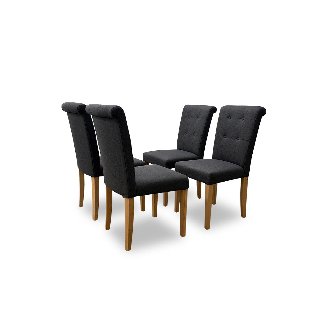 ‘Augusta’ Anthracite Fabric Roll Back Upholstered Dining Chairs - Set of 4