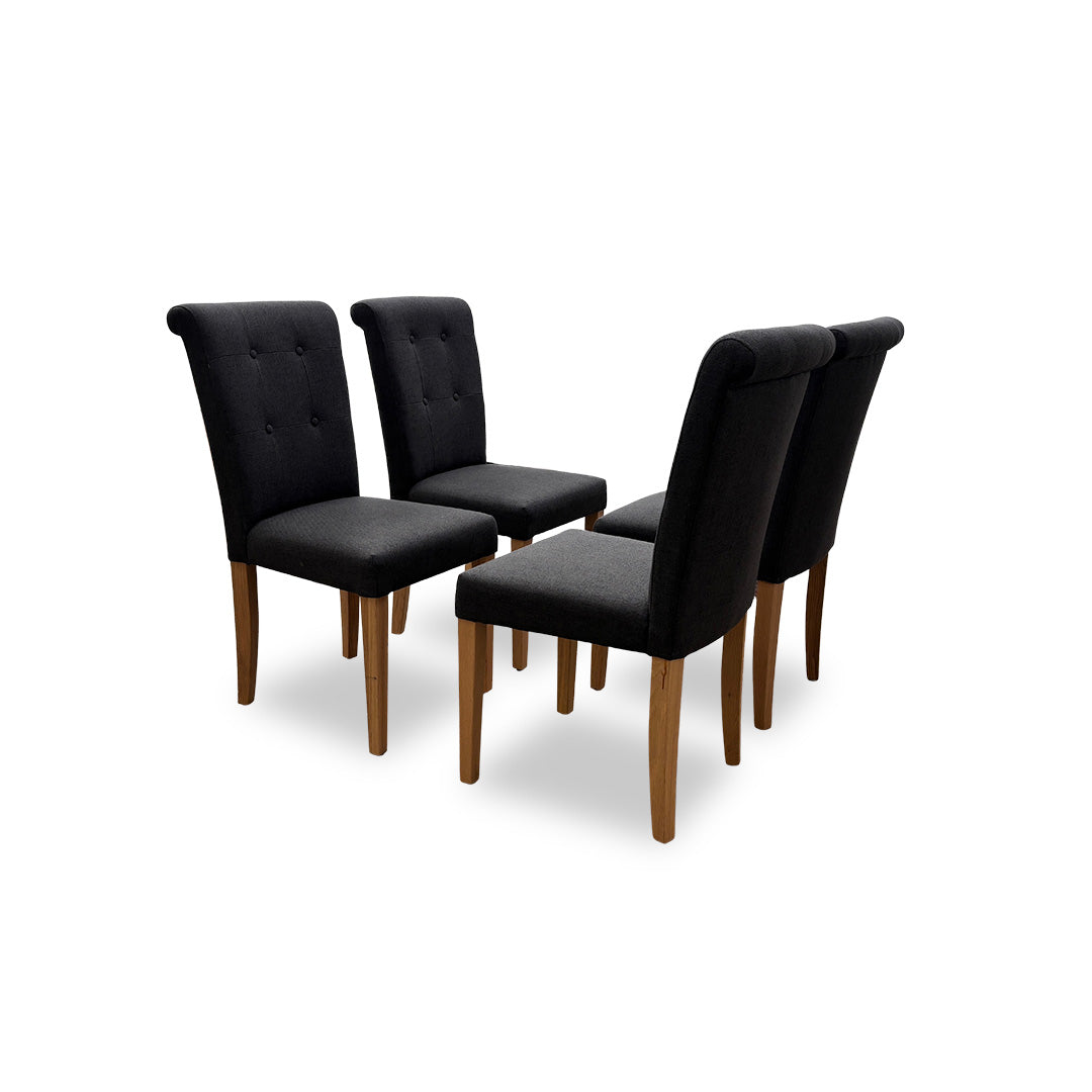 ‘Augusta’ Anthracite Fabric Roll Back Upholstered Dining Chairs - Set of 4