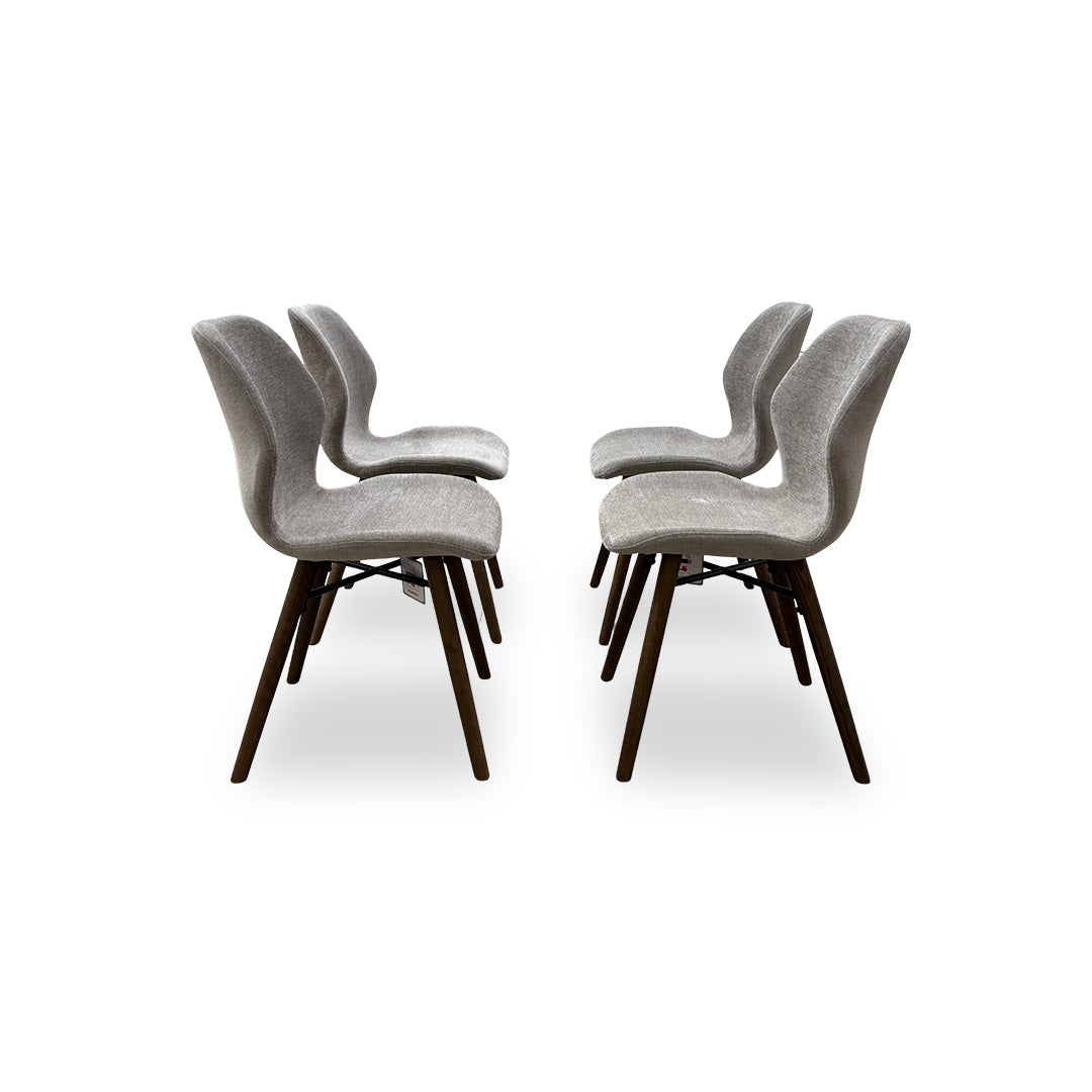 ‘Stockholm’ Light Grey Upholstered Dining Chairs with Dark Oak Legs- Set of 4