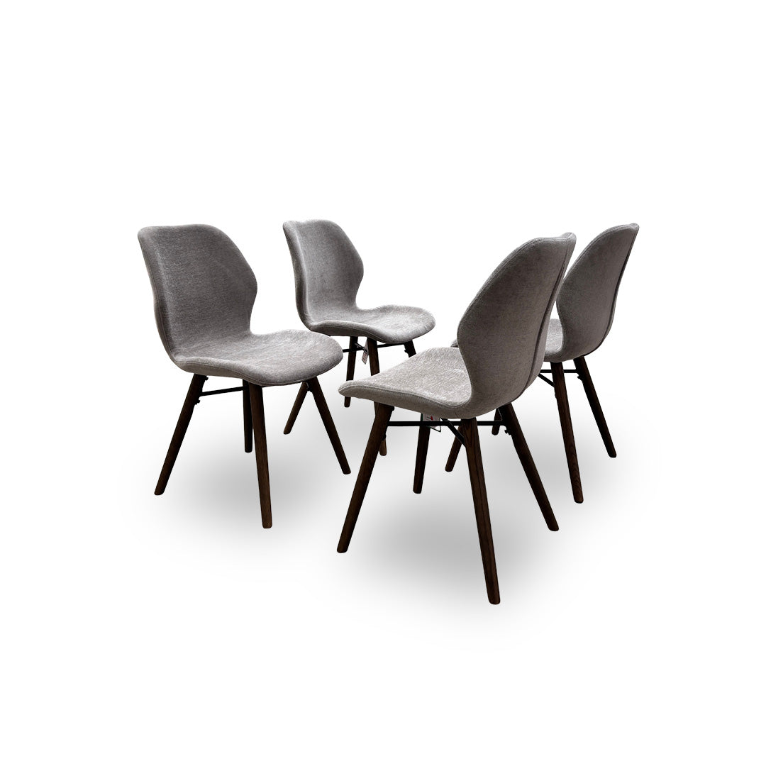 ‘Stockholm’ Light Grey Upholstered Dining Chairs with Dark Oak Legs- Set of 4