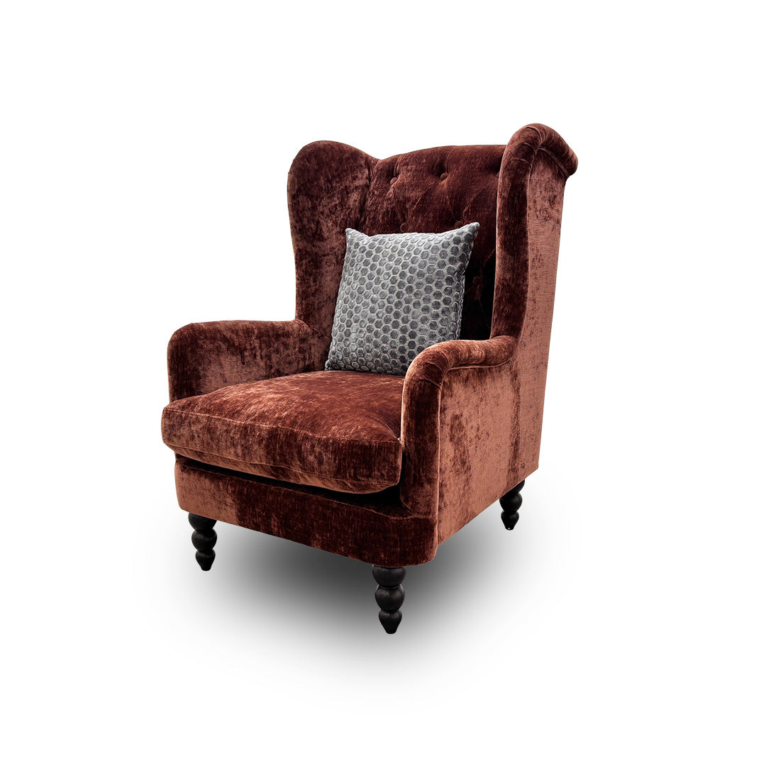 'Kensington' Luxury Chenille Rust All Over Wing Chair