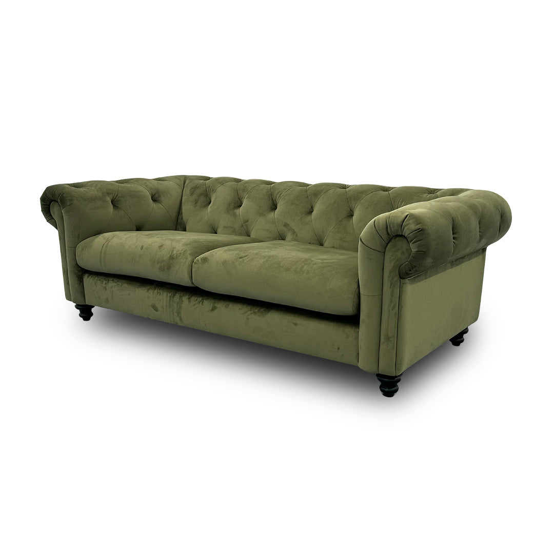 ‘Kensington’ Matt Velvet Moss All Over Chesterfield 3 Seater Sofa