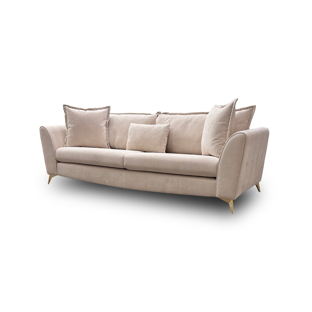 Side view of the 'Luella' Grande Sofa, showcasing the contemporary sloped armrest shape and the sofa's overall depth.