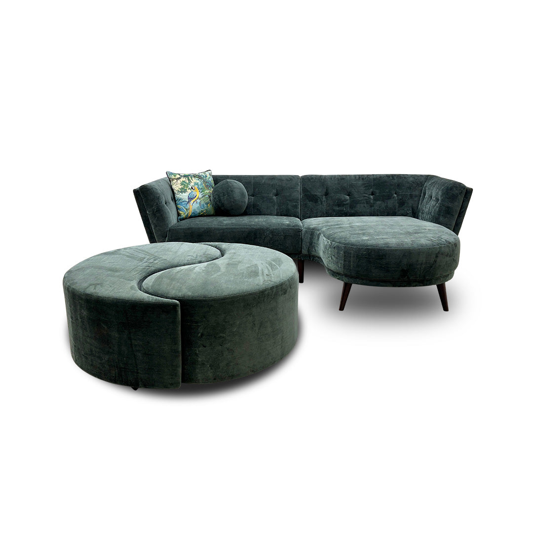 'Appleton' Forest Green Appleton Plain Fabric Right Hand Facing Open End Chaise Sofa + Yin Yang Footstool