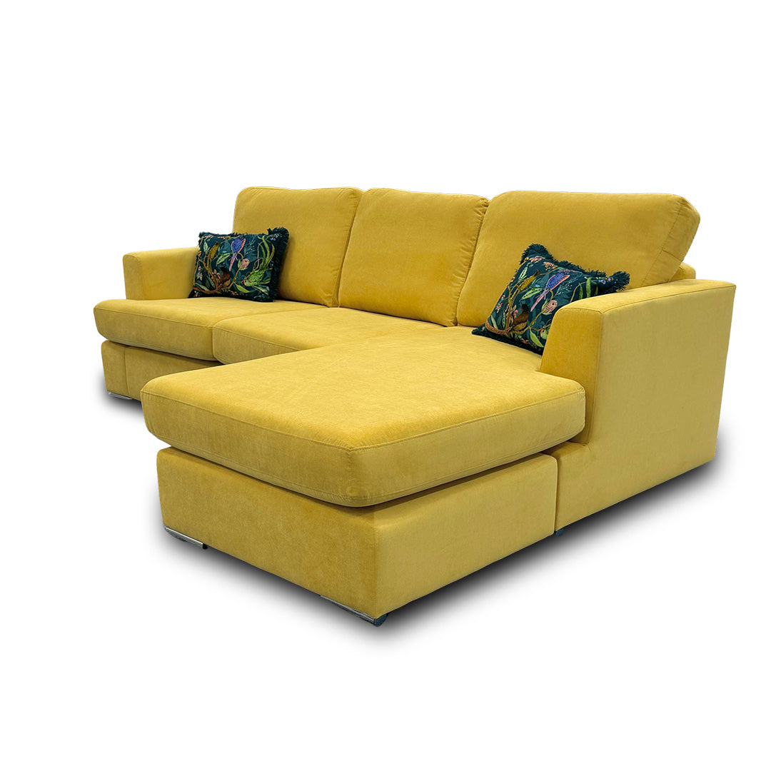 ‘Freya’ Lemon Plaza Linen 4 Seater REVERSIBLE Lounger Sofa
