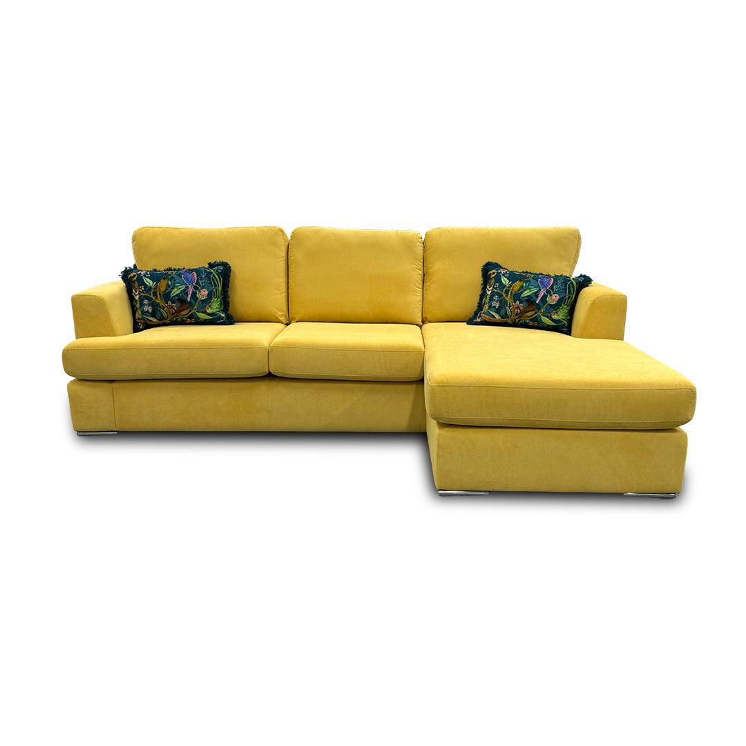 ‘Freya’ Lemon Plaza Linen 4 Seater REVERSIBLE Lounger Sofa