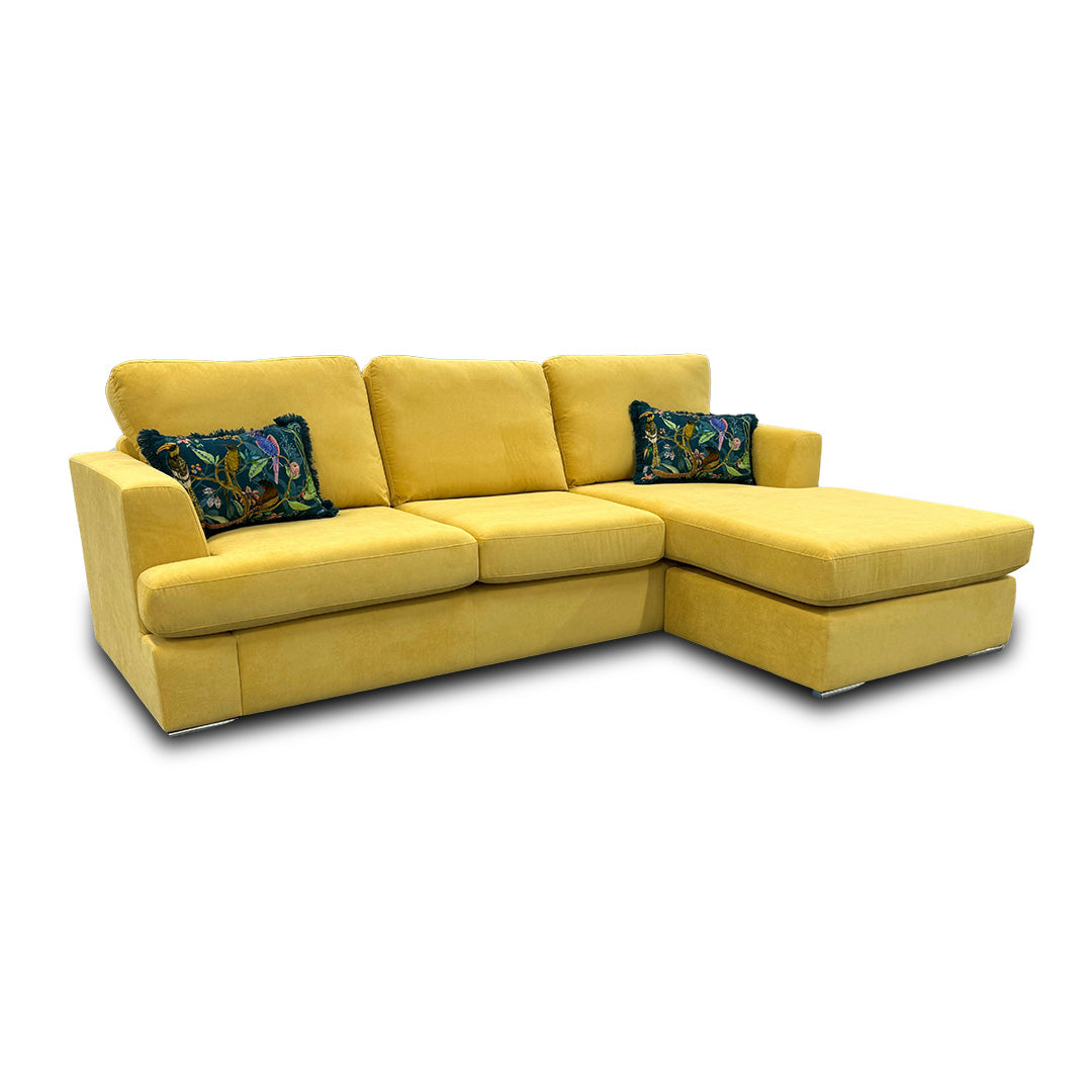 ‘Freya’ Lemon Plaza Linen 4 Seater REVERSIBLE Lounger Sofa