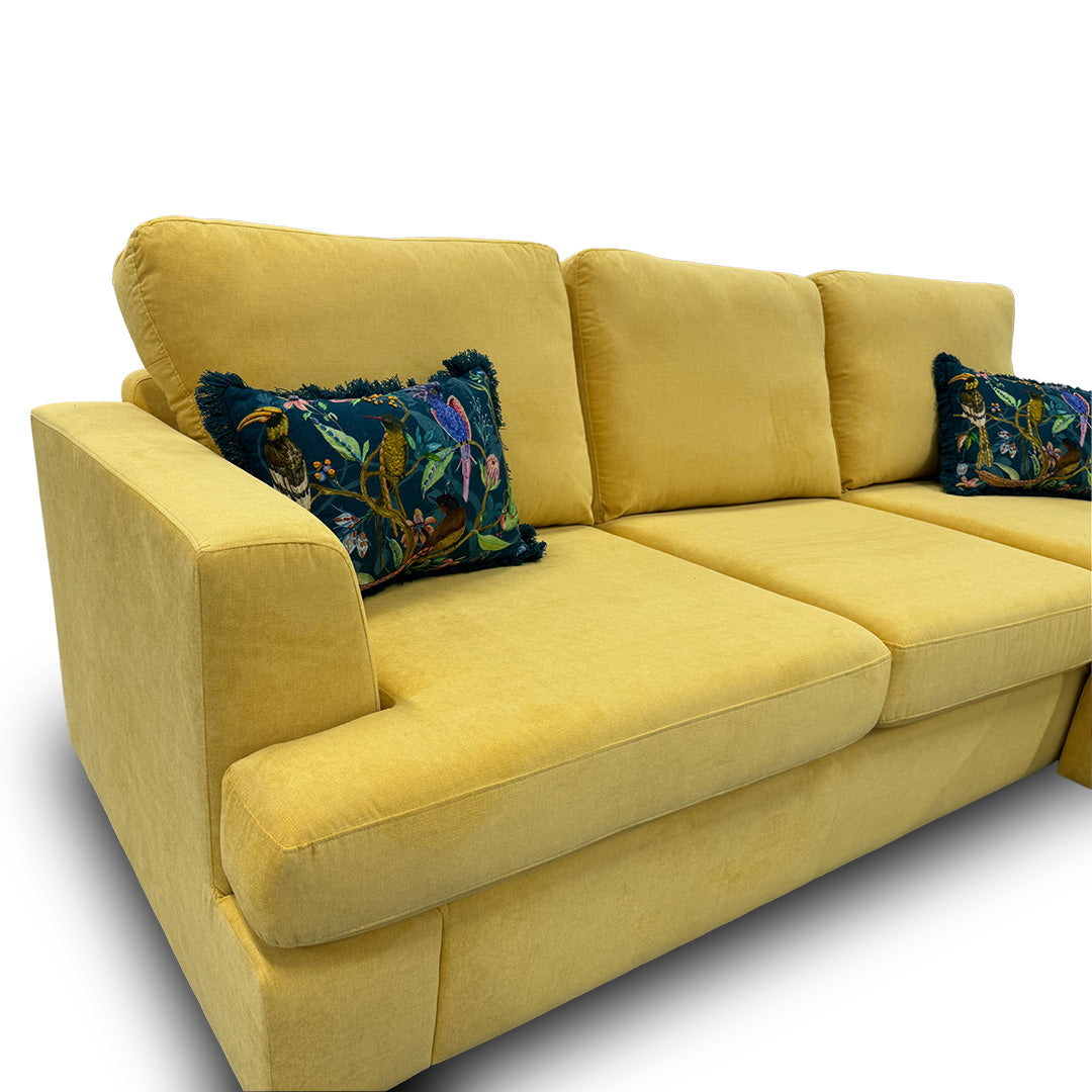 ‘Freya’ Lemon Plaza Linen 4 Seater REVERSIBLE Lounger Sofa