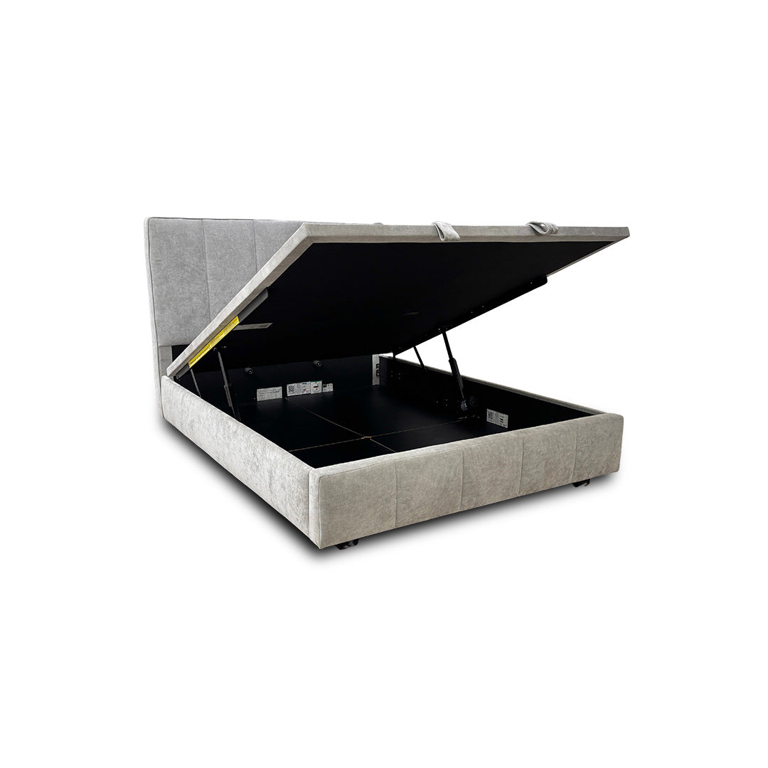 'Telosa' Grey Fabric End Lift Electric Ottoman Bed Frame with Headboard