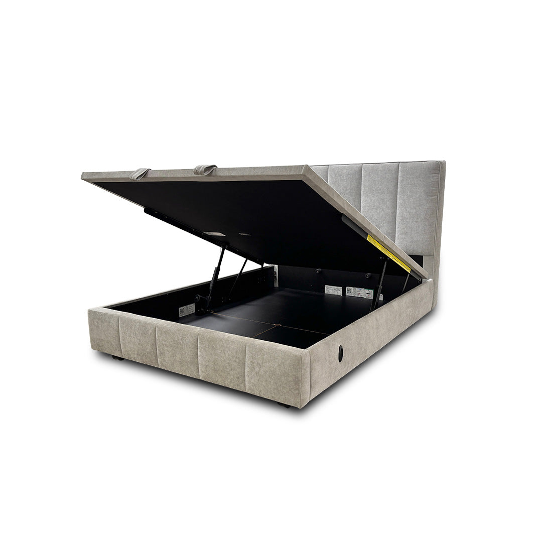 'Telosa' Grey Fabric End Lift Electric Ottoman Bed Frame with Headboard