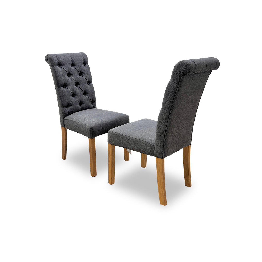 'Hamilton' Charcoal Fabric Roll Back Button Back Dining Chairs - Set of 2